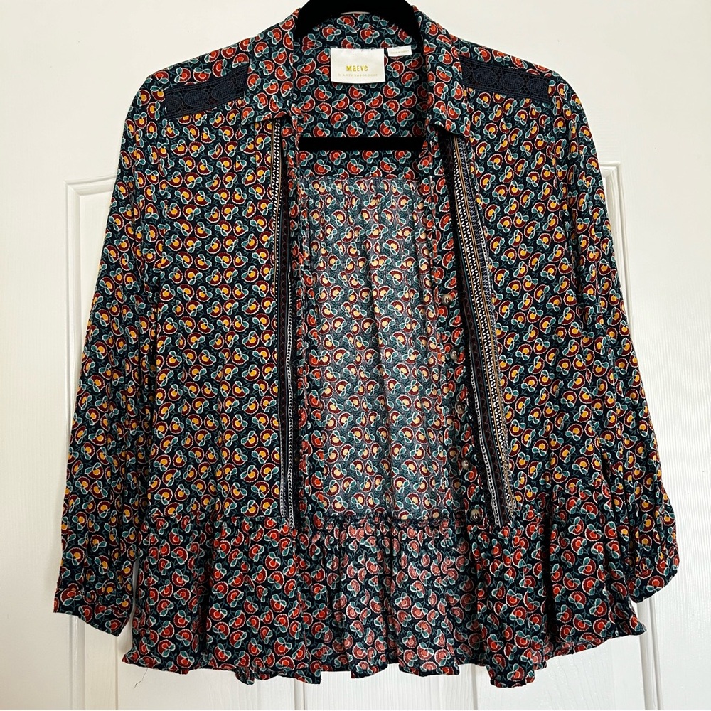Anthropolgie Maeve Janie Flounced Peasant Blouse 00 PETITE